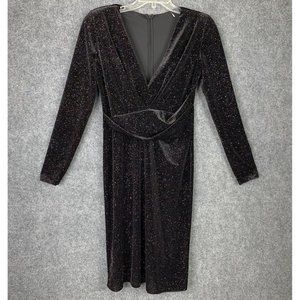 Vintage Black Velvet Sparkle Cocktail Dress Women M Unbranded Knee Length Draped
